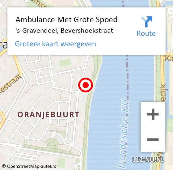 Locatie op kaart van de 112 melding: Ambulance Met Grote Spoed Naar 's-Gravendeel, Bevershoekstraat op 20 oktober 2022 08:12