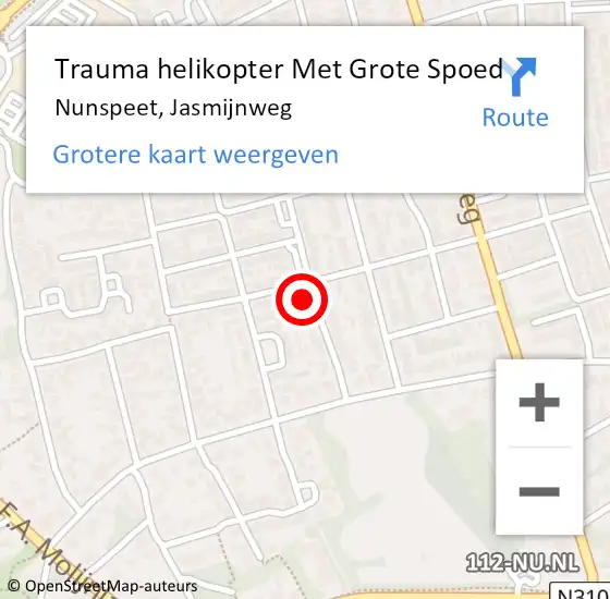 Locatie op kaart van de 112 melding: Trauma helikopter Met Grote Spoed Naar Nunspeet, Jasmijnweg op 20 oktober 2022 08:33