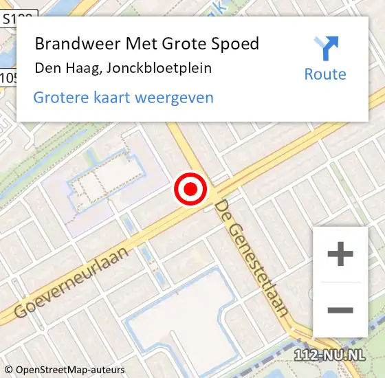 Locatie op kaart van de 112 melding: Brandweer Met Grote Spoed Naar Den Haag, Jonckbloetplein op 20 oktober 2022 08:52