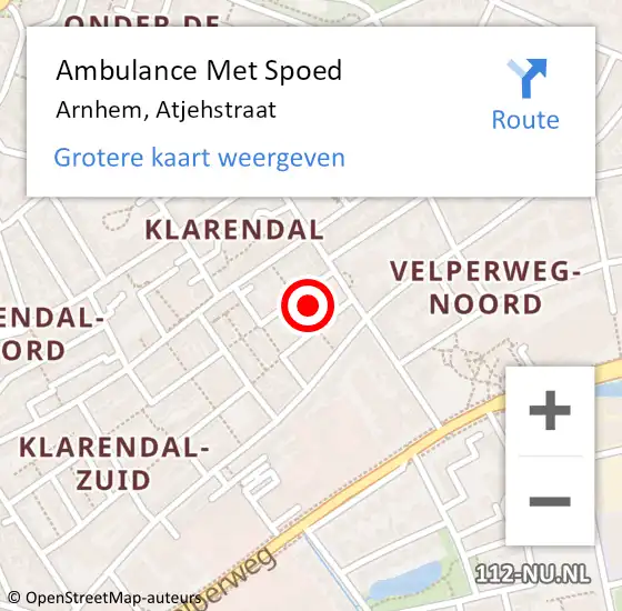 Locatie op kaart van de 112 melding: Ambulance Met Spoed Naar Arnhem, Atjehstraat op 20 oktober 2022 08:52