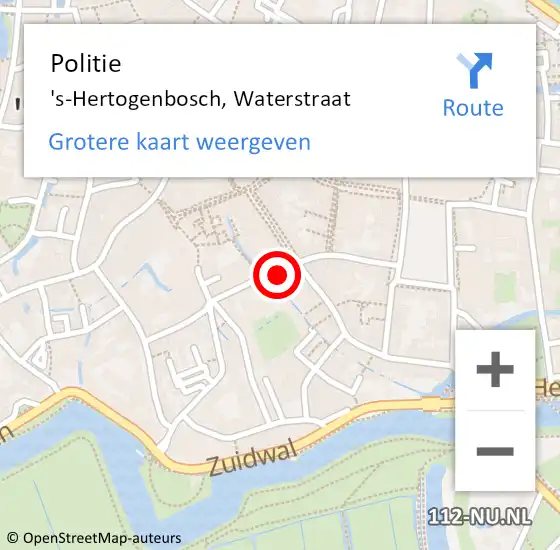 Locatie op kaart van de 112 melding: Politie 's-Hertogenbosch, Waterstraat op 20 oktober 2022 08:54