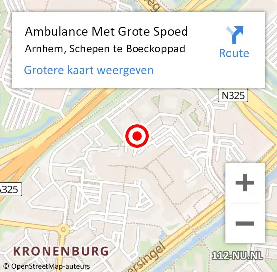 Locatie op kaart van de 112 melding: Ambulance Met Grote Spoed Naar Arnhem, Schepen te Boeckoppad op 20 oktober 2022 08:56