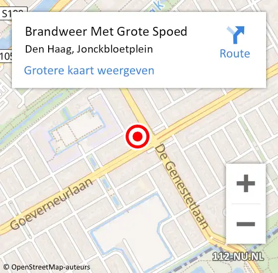 Locatie op kaart van de 112 melding: Brandweer Met Grote Spoed Naar Den Haag, Jonckbloetplein op 20 oktober 2022 08:59