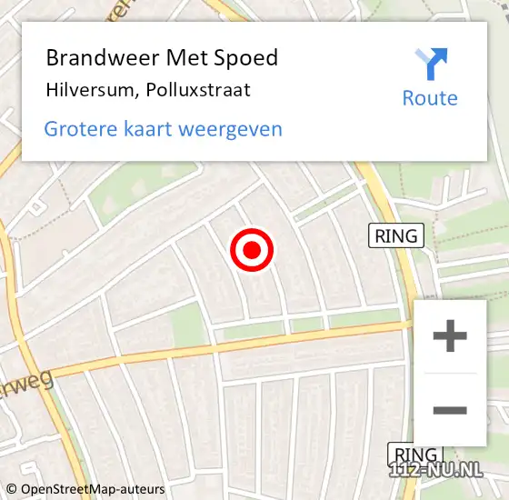 Locatie op kaart van de 112 melding: Brandweer Met Spoed Naar Hilversum, Polluxstraat op 20 oktober 2022 09:02