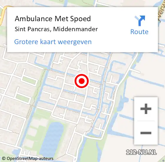 Locatie op kaart van de 112 melding: Ambulance Met Spoed Naar Sint Pancras, Middenmander op 20 oktober 2022 09:29