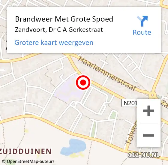 Locatie op kaart van de 112 melding: Brandweer Met Grote Spoed Naar Zandvoort, Dr C A Gerkestraat op 20 oktober 2022 09:31