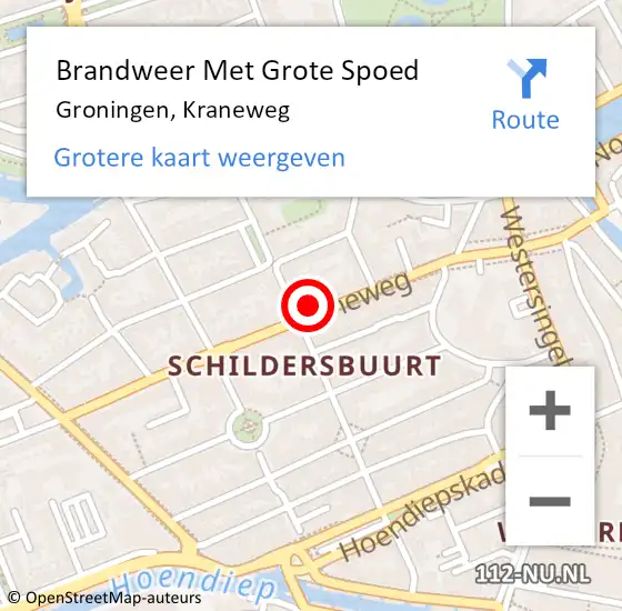 Locatie op kaart van de 112 melding: Brandweer Met Grote Spoed Naar Groningen, Kraneweg op 20 oktober 2022 09:34