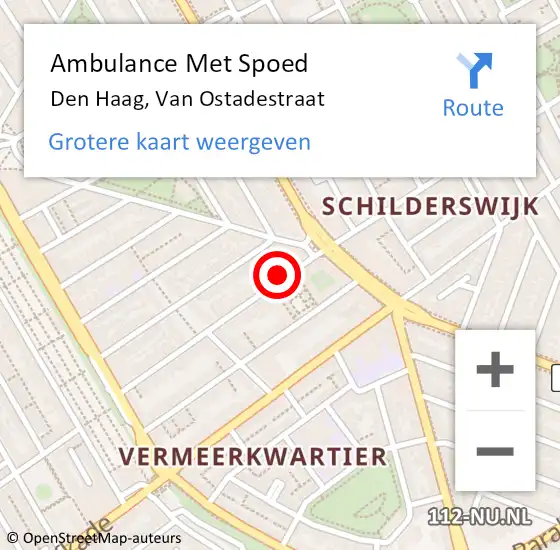 Locatie op kaart van de 112 melding: Ambulance Met Spoed Naar Den Haag, Van Ostadestraat op 20 oktober 2022 09:37