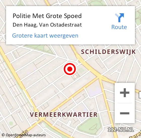 Locatie op kaart van de 112 melding: Politie Met Grote Spoed Naar Den Haag, Van Ostadestraat op 20 oktober 2022 09:38