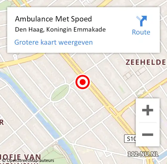 Locatie op kaart van de 112 melding: Ambulance Met Spoed Naar Den Haag, Koningin Emmakade op 20 oktober 2022 09:54