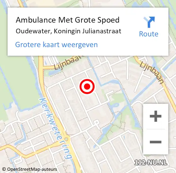 Locatie op kaart van de 112 melding: Ambulance Met Grote Spoed Naar Oudewater, Koningin Julianastraat op 20 oktober 2022 10:13