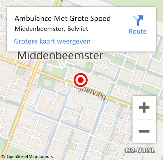 Locatie op kaart van de 112 melding: Ambulance Met Grote Spoed Naar Middenbeemster, Belvliet op 20 oktober 2022 10:27