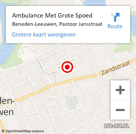 Locatie op kaart van de 112 melding: Ambulance Met Grote Spoed Naar Beneden-Leeuwen, Pastoor Jansstraat op 20 oktober 2022 10:29