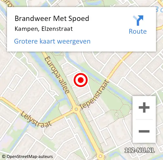 Locatie op kaart van de 112 melding: Brandweer Met Spoed Naar Kampen, Elzenstraat op 20 oktober 2022 10:46