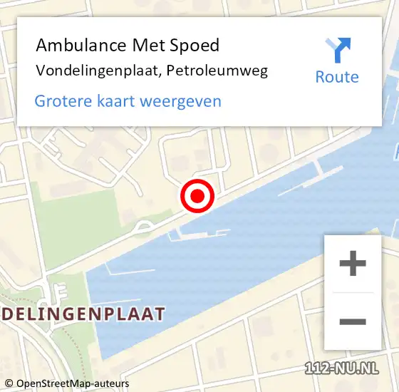 Locatie op kaart van de 112 melding: Ambulance Met Spoed Naar Vondelingenplaat, Petroleumweg op 20 oktober 2022 10:52