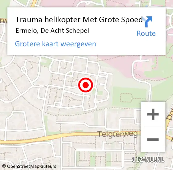 Locatie op kaart van de 112 melding: Trauma helikopter Met Grote Spoed Naar Ermelo, De Acht Schepel op 20 oktober 2022 10:56