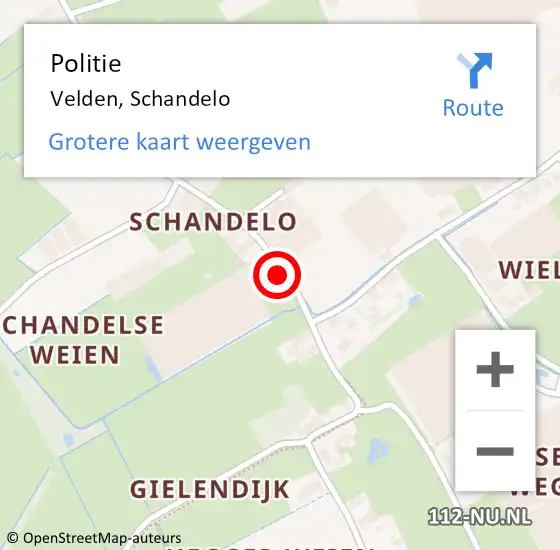 Locatie op kaart van de 112 melding: Politie Velden, Schandelo op 20 oktober 2022 11:32