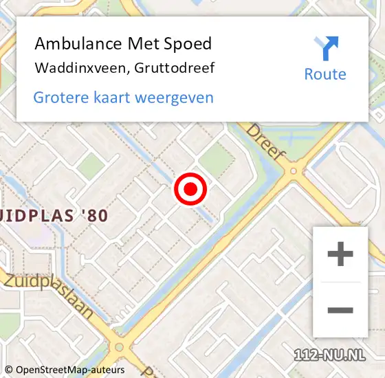 Locatie op kaart van de 112 melding: Ambulance Met Spoed Naar Waddinxveen, Gruttodreef op 20 oktober 2022 11:38