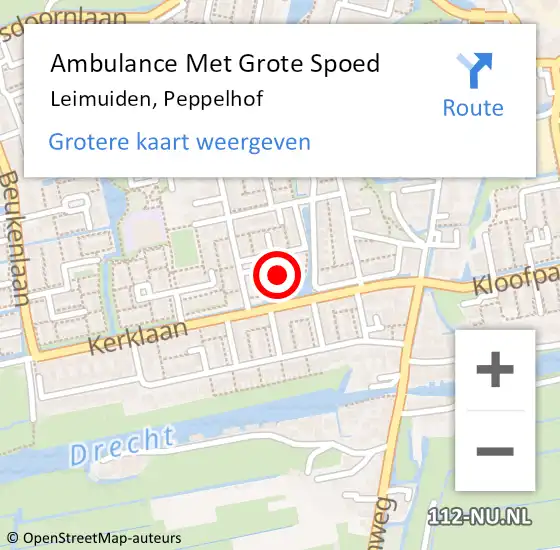 Locatie op kaart van de 112 melding: Ambulance Met Grote Spoed Naar Leimuiden, Peppelhof op 20 oktober 2022 12:00