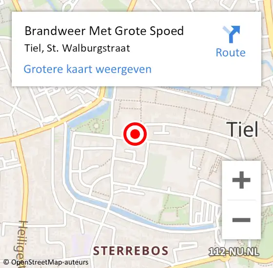 Locatie op kaart van de 112 melding: Brandweer Met Grote Spoed Naar Tiel, St. Walburgstraat op 20 oktober 2022 12:14