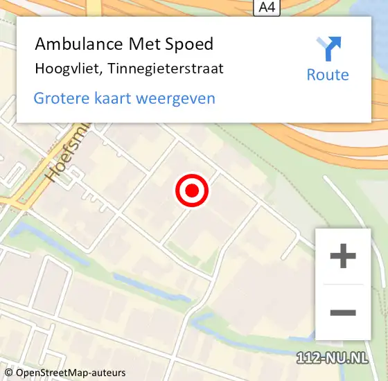 Locatie op kaart van de 112 melding: Ambulance Met Spoed Naar Hoogvliet, Tinnegieterstraat op 20 oktober 2022 12:38