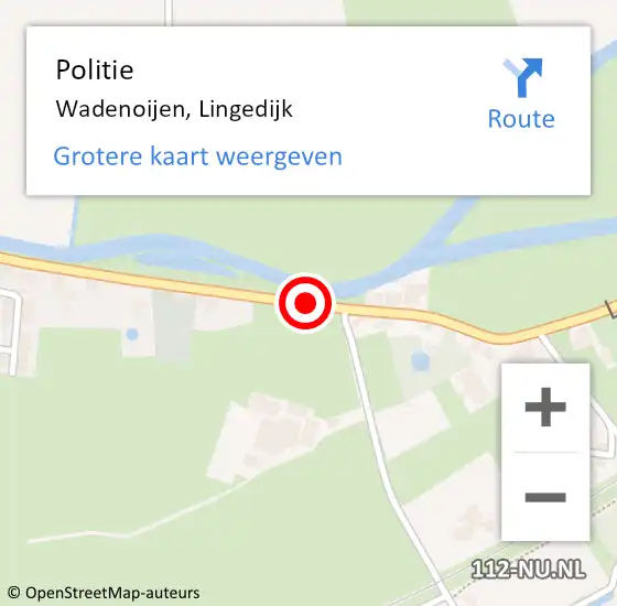 Locatie op kaart van de 112 melding: Politie Wadenoijen, Lingedijk op 20 oktober 2022 12:41