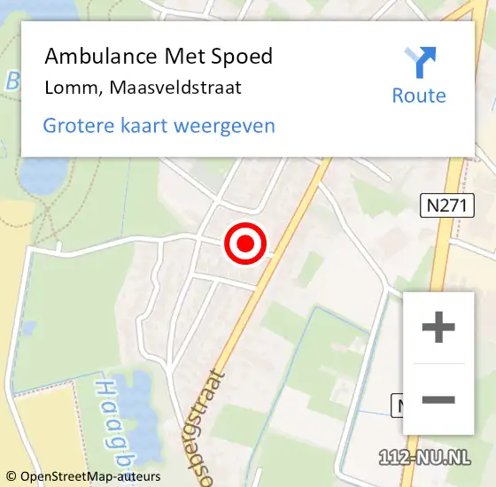 Locatie op kaart van de 112 melding: Ambulance Met Spoed Naar Lomm, Maasveldstraat op 2 augustus 2014 07:11