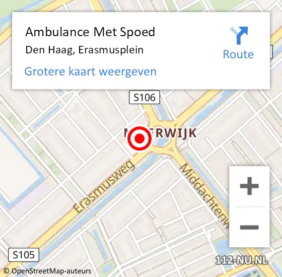 Locatie op kaart van de 112 melding: Ambulance Met Spoed Naar Den Haag, Erasmusplein op 20 oktober 2022 13:51