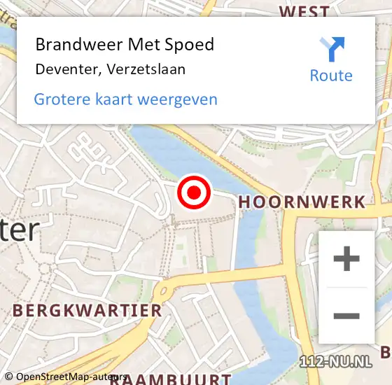 Locatie op kaart van de 112 melding: Brandweer Met Spoed Naar Deventer, Verzetslaan op 20 oktober 2022 14:23