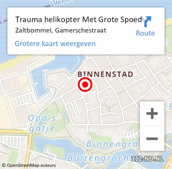 Locatie op kaart van de 112 melding: Trauma helikopter Met Grote Spoed Naar Zaltbommel, Gamerschestraat op 20 oktober 2022 14:23