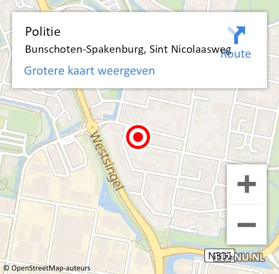 Locatie op kaart van de 112 melding: Politie Bunschoten-Spakenburg, Sint Nicolaasweg op 20 oktober 2022 14:25