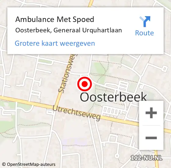 Locatie op kaart van de 112 melding: Ambulance Met Spoed Naar Oosterbeek, Generaal Urquhartlaan op 20 oktober 2022 14:28