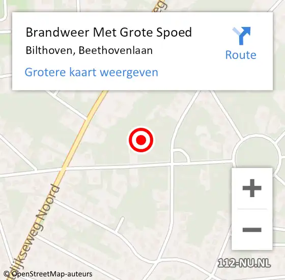 Locatie op kaart van de 112 melding: Brandweer Met Grote Spoed Naar Bilthoven, Beethovenlaan op 20 oktober 2022 14:29