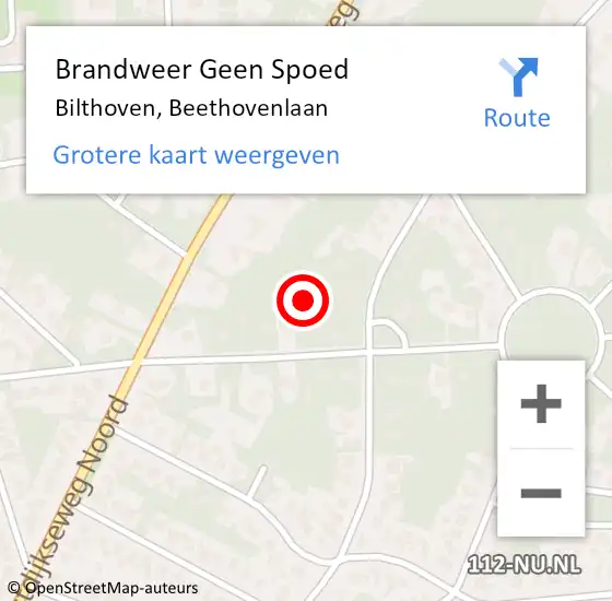 Locatie op kaart van de 112 melding: Brandweer Geen Spoed Naar Bilthoven, Beethovenlaan op 20 oktober 2022 14:32