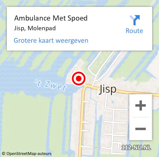 Locatie op kaart van de 112 melding: Ambulance Met Spoed Naar Jisp, Molenpad op 20 oktober 2022 14:32