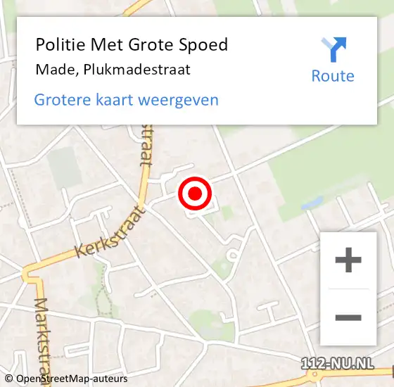 Locatie op kaart van de 112 melding: Politie Met Grote Spoed Naar Made, Plukmadestraat op 20 oktober 2022 15:10