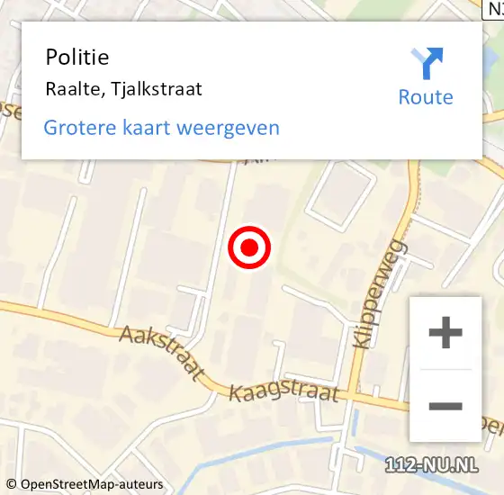 Locatie op kaart van de 112 melding: Politie Raalte, Tjalkstraat op 20 oktober 2022 15:15