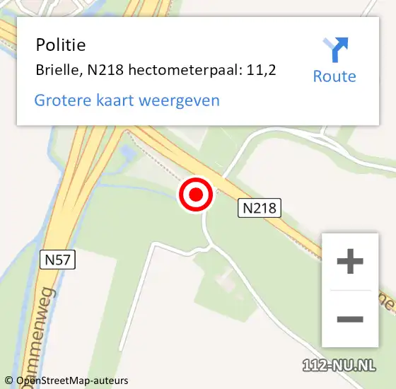 Locatie op kaart van de 112 melding: Politie Brielle, N218 hectometerpaal: 11,2 op 20 oktober 2022 15:17