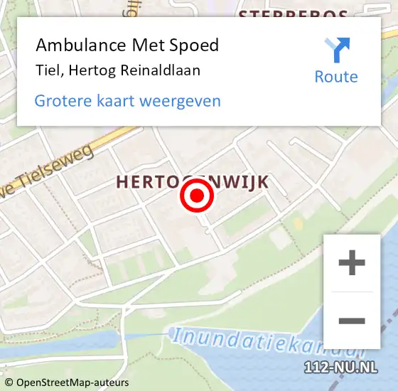 Locatie op kaart van de 112 melding: Ambulance Met Spoed Naar Tiel, Hertog Reinaldlaan op 20 oktober 2022 15:29