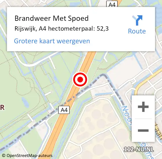 Locatie op kaart van de 112 melding: Brandweer Met Spoed Naar Rijswijk, A4 hectometerpaal: 52,3 op 20 oktober 2022 15:37