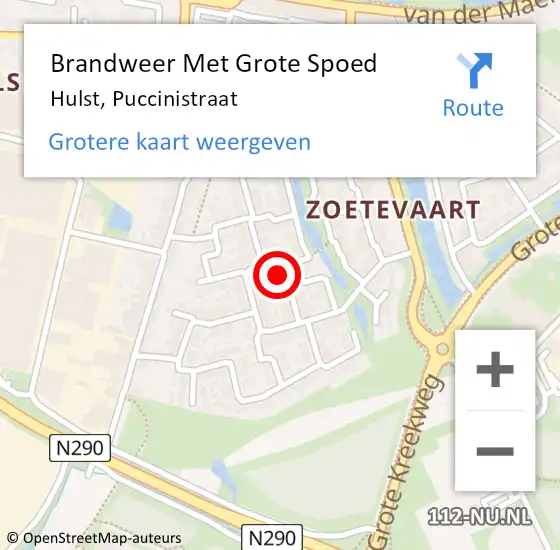 Locatie op kaart van de 112 melding: Brandweer Met Grote Spoed Naar Hulst, Puccinistraat op 20 oktober 2022 16:00