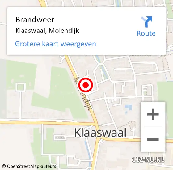 Locatie op kaart van de 112 melding: Brandweer Klaaswaal, Molendijk op 20 oktober 2022 16:22