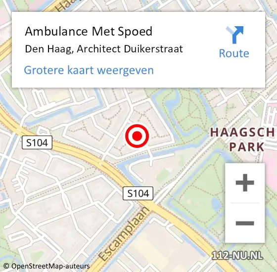 Locatie op kaart van de 112 melding: Ambulance Met Spoed Naar Den Haag, Architect Duikerstraat op 20 oktober 2022 16:44