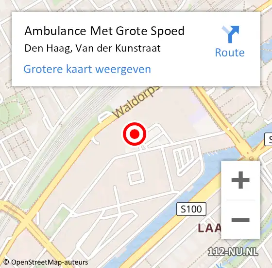 Locatie op kaart van de 112 melding: Ambulance Met Grote Spoed Naar Den Haag, Van der Kunstraat op 20 oktober 2022 16:55