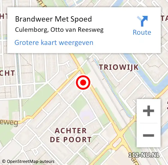 Locatie op kaart van de 112 melding: Brandweer Met Spoed Naar Culemborg, Otto van Reesweg op 20 oktober 2022 17:15