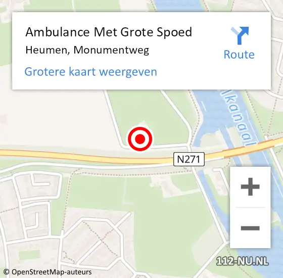 Locatie op kaart van de 112 melding: Ambulance Met Grote Spoed Naar Heumen, Monumentweg op 20 oktober 2022 18:10