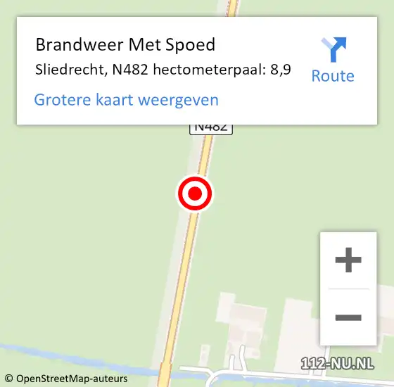 Locatie op kaart van de 112 melding: Brandweer Met Spoed Naar Sliedrecht, N482 hectometerpaal: 8,9 op 20 oktober 2022 18:19