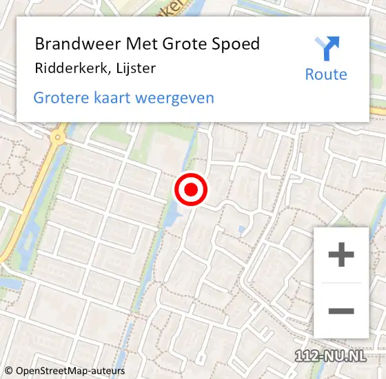 Locatie op kaart van de 112 melding: Brandweer Met Grote Spoed Naar Ridderkerk, Lijster op 20 oktober 2022 18:29