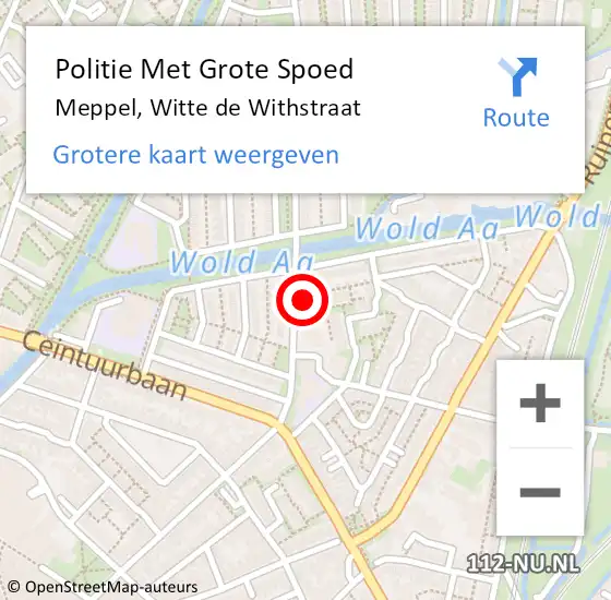 Locatie op kaart van de 112 melding: Politie Met Grote Spoed Naar Meppel, Witte de Withstraat op 20 oktober 2022 18:31