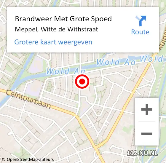 Locatie op kaart van de 112 melding: Brandweer Met Grote Spoed Naar Meppel, Witte de Withstraat op 20 oktober 2022 18:32